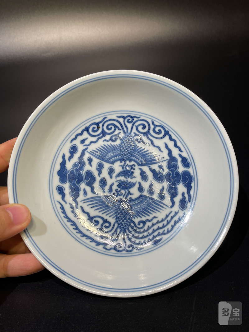 清道光 青花对头凤纹盘 - 图3